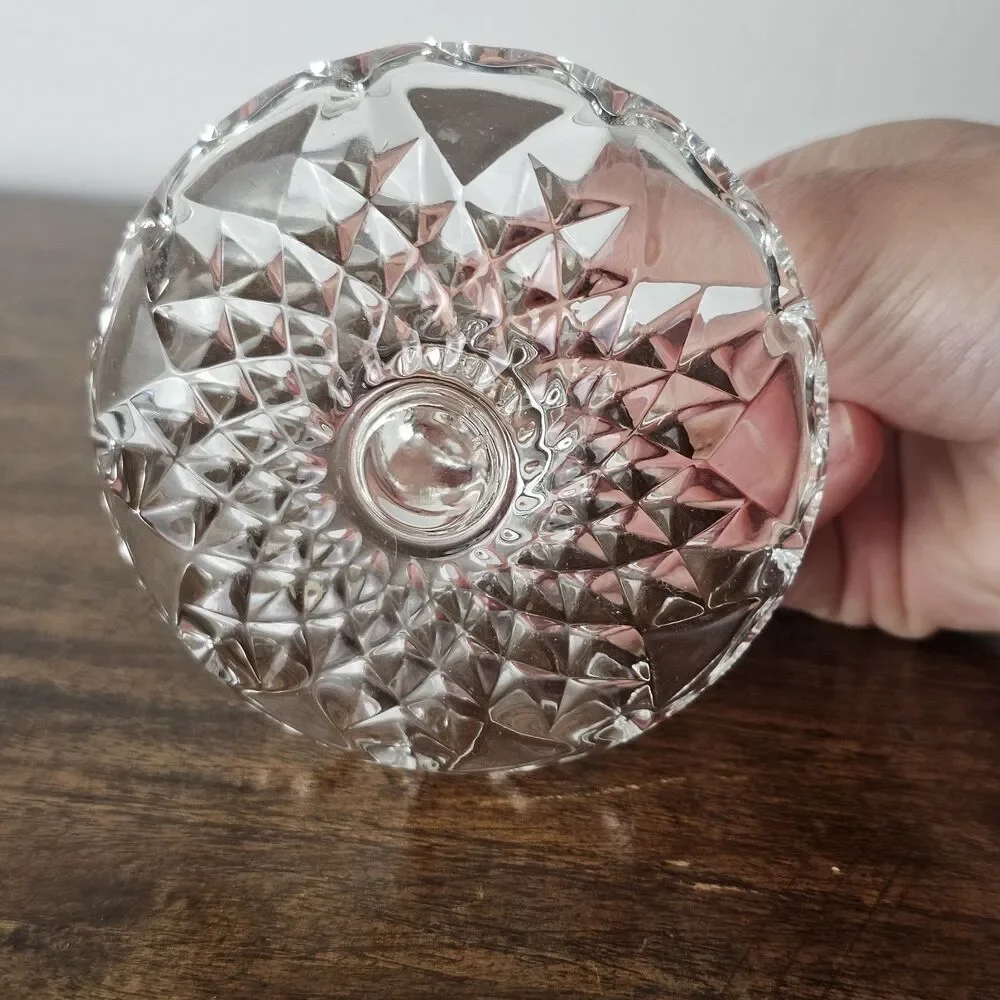 Vintage Clear Glass Ring Holder Starburst Diamond Design Trinket Dish